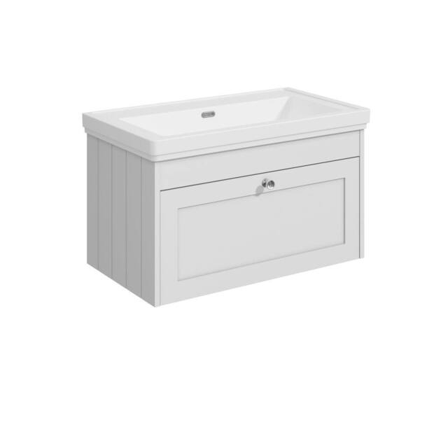 Balterley 800mm Wall Hung 1 Drawer Unit & Classic Basin No Tap Hole, Satin White - image 1