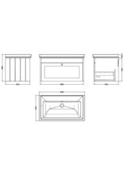 Balterley 800mm Wall Hung 1 Drawer Unit & Classic Basin No Tap Hole, Satin White - thumbnail 2