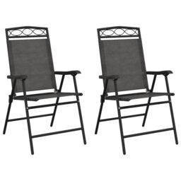 Berkfield Home Folding Garden Chairs 2 pcs Melange Grey Steel & Textilene - thumbnail 2