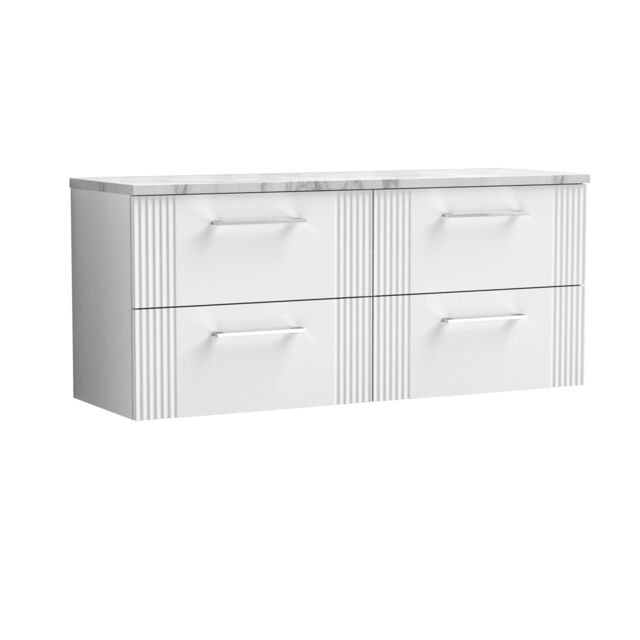 Balterley 4 Drawer Wall Hung Vanity Unit Marble Laminate Worktop, White 1200mm - image 1