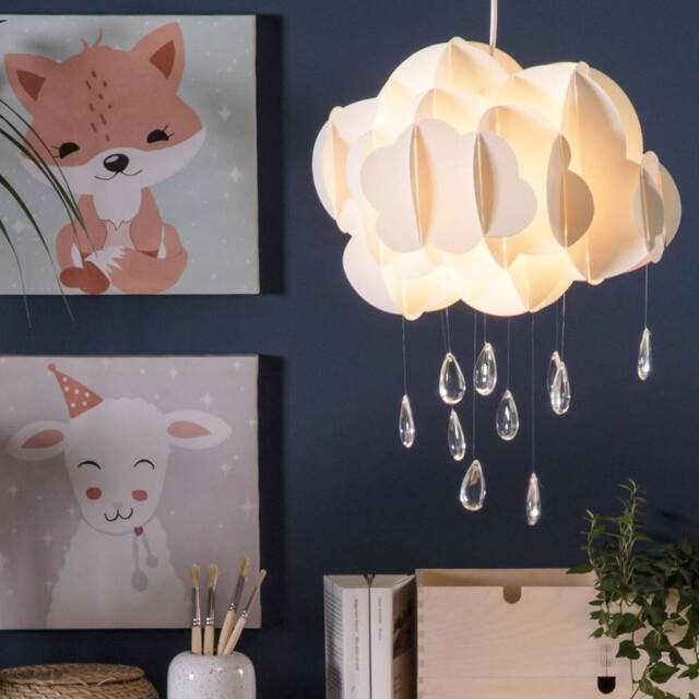 Wyld and Coco Pendant Lamp White Floating Cloud with Crystal Raindrops - image 1