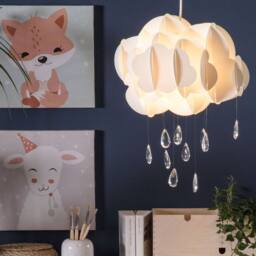 Wyld and Coco Pendant Lamp White Floating Cloud with Crystal Raindrops