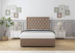 "Sloomy Montana Plush Divan Bed Base No Drawers - 54"" Headboard in Taupe - Size: King" - thumbnail 2