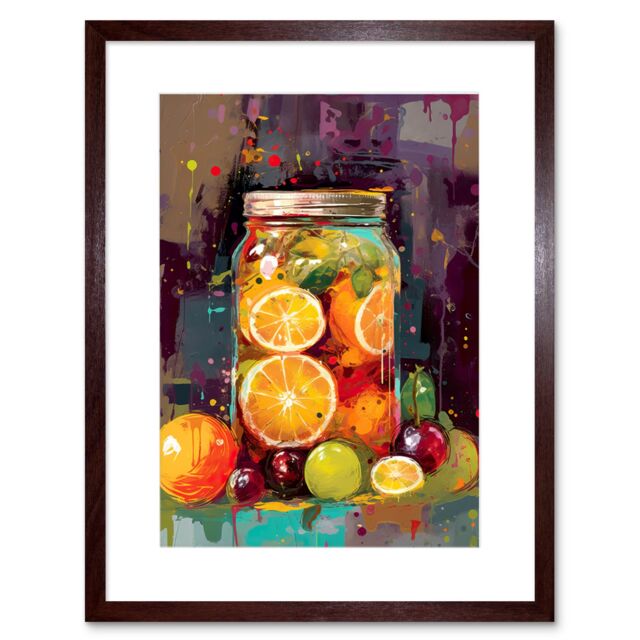 "Artery8 Wall Art Print A Jar of Homemade Orange & Plum Fruit Preserves Artwork Framed 9X7 Inch in Brown - Size: W7"" x H9""" - image 1