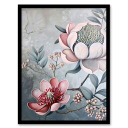 "Artery8 Exotic Audubon Style Delicate Flowers Painting Framed Art Print in Blue - Size: W12"" x H16""" - thumbnail 1