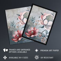 "Artery8 Exotic Audubon Style Delicate Flowers Painting Framed Art Print in Blue - Size: W12"" x H16""" - thumbnail 2