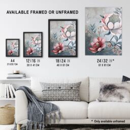 "Artery8 Exotic Audubon Style Delicate Flowers Painting Framed Art Print in Blue - Size: W12"" x H16""" - thumbnail 3