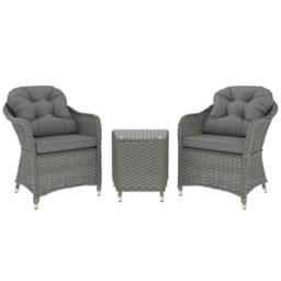 OUTSUNNY 3 PCS Aluminium Rattan Bistro Set with Soft Cushions & Glass Top in Light Grey - thumbnail 2