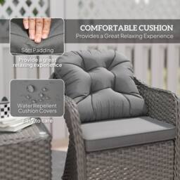 OUTSUNNY 3 PCS Aluminium Rattan Bistro Set with Soft Cushions & Glass Top in Light Grey - thumbnail 5