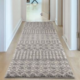 THE RUGS Soft Moroccan Diamond Shaggy Rugs & Runners Grey Ivory Living Room - Size: 80 cm x 300 cm - thumbnail 9