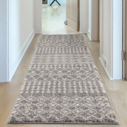 THE RUGS Soft Moroccan Diamond Shaggy Rugs & Runners Grey Ivory Living Room - Size: 80 cm x 300 cm - thumbnail 6