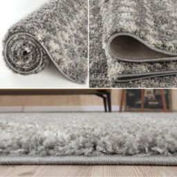 THE RUGS Soft Moroccan Diamond Shaggy Rugs & Runners Grey Ivory Living Room - Size: 80 cm x 300 cm - thumbnail 4
