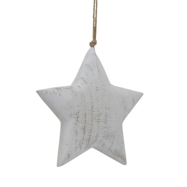Lemon Pavilion Furniture and Decor Large Whitewashed Rustic Hanging Star - Wood - L5xW18xH19 cm - White