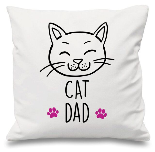 "60 SECOND MAKEOVER White Cushion Cover Cat Dad 16"" x 16"" Mum Friend Gift Decorative - Size: 40 cm x 40 cm"