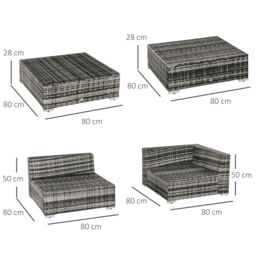 OUTSUNNY 6 Pieces Rattan Furniture Set Conservatory Sofa Deluxe Wicker Garden in Grey - thumbnail 3