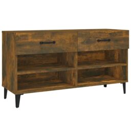 Berkfield Home Shoe Cabinet Smoked Oak 102x35x55 cm Engineered Wood in Brown - Size: 102 x 35 x 55 cm - thumbnail 2