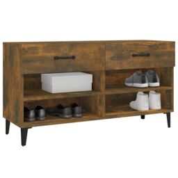 Berkfield Home Shoe Cabinet Smoked Oak 102x35x55 cm Engineered Wood in Brown - Size: 102 x 35 x 55 cm - thumbnail 4