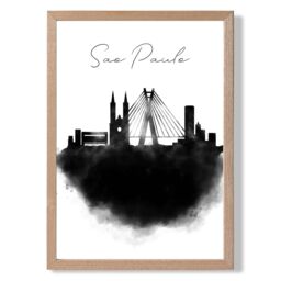 ARTZE Sao Paulo Watercolour Skyline City Framed Print SIZE: A3 with Oak Frame in Black - Size: A4