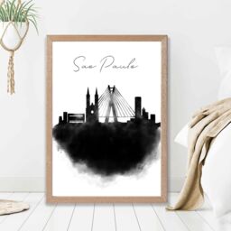 ARTZE Sao Paulo Watercolour Skyline City Framed Print SIZE: A3 with Oak Frame in Black - Size: A4 - thumbnail 2