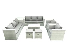 Fimous Outdoor Rattan Sofa Garden Furniture Set with 2 Armchairs Oblong Coffee Table 2 Small Footstools Side Table Light Grey Mixed - thumbnail 2