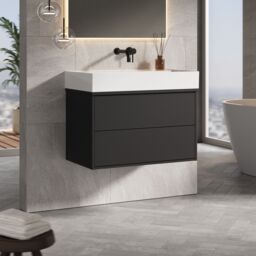 Banyetti Venti 800mm Wall Hung Vanity Unit with Veneto No Tap Hole Basin - Matt Black - thumbnail 3