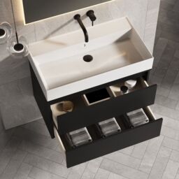 Banyetti Venti 800mm Wall Hung Vanity Unit with Veneto No Tap Hole Basin - Matt Black - thumbnail 4