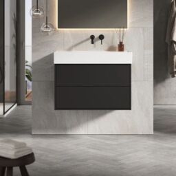 Banyetti Venti 800mm Wall Hung Vanity Unit with Veneto No Tap Hole Basin - Matt Black