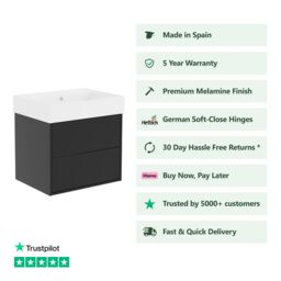 Banyetti Venti 800mm Wall Hung Vanity Unit with Veneto No Tap Hole Basin - Matt Black - thumbnail 2