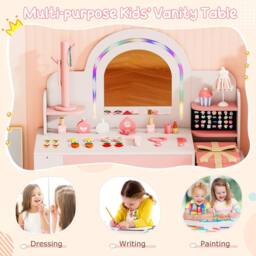 Costway Kids Vanity Desk w/Open Storage Shelves Dressing Table & Chair Set in White - thumbnail 7