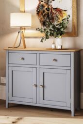 FWStyle 2 Door 2 Drawer Oak Sideboard Ready Assembled Grey - thumbnail 2