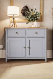 FWStyle 2 Door 2 Drawer Oak Sideboard Ready Assembled Grey - thumbnail 1