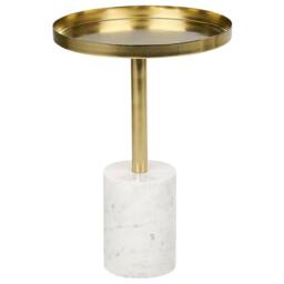 Wyld and Coco 36cm Round Side Table - Gold Metal Top White Marble Base - thumbnail 2