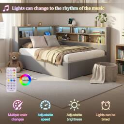 ModernLuxe Double L-shaped ottoman daybed with LED storage headboard in Grey - thumbnail 7