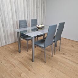 KOSY KOALA Dining Table & 4 Chairs Modern Grey Glass Table With 4 Grey Chairs Dining Room Furniture in Brown - thumbnail 8