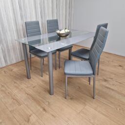 KOSY KOALA Dining Table & 4 Chairs Modern Grey Glass Table With 4 Grey Chairs Dining Room Furniture in Brown - thumbnail 6