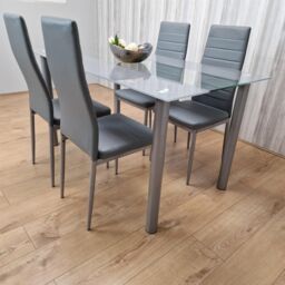 KOSY KOALA Dining Table & 4 Chairs Modern Grey Glass Table With 4 Grey Chairs Dining Room Furniture in Brown - thumbnail 3