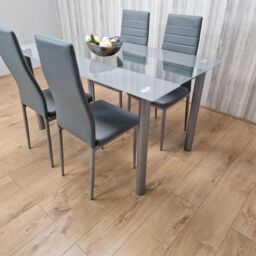 KOSY KOALA Dining Table & 4 Chairs Modern Grey Glass Table With 4 Grey Chairs Dining Room Furniture in Brown - thumbnail 2