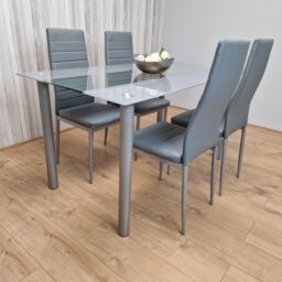 KOSY KOALA Dining Table & 4 Chairs Modern Grey Glass Table With 4 Grey Chairs Dining Room Furniture in Brown - thumbnail 4