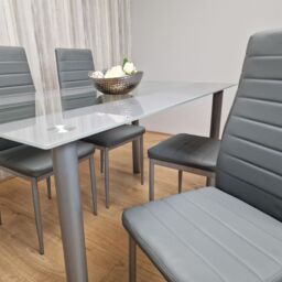 KOSY KOALA Dining Table & 4 Chairs Modern Grey Glass Table With 4 Grey Chairs Dining Room Furniture in Brown - thumbnail 7