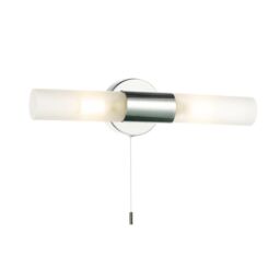 Modern IP44 Rated Bathroom Wall Light Fitting with Tubular Glass Shades and Pull Switch