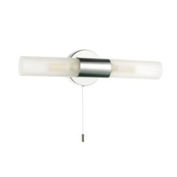 Happy Homewares Modern IP44 Rated Bathroom Wall Light Fitting with Tubular Glass Shades & Pull Switch in Silver - thumbnail 3