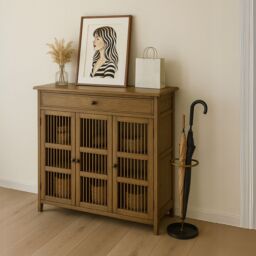 FURNOS Large 4 Tier Wooden Shoe Storage Cabinet Organiser in Brown - thumbnail 3