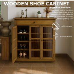 FURNOS Large 4 Tier Wooden Shoe Storage Cabinet Organiser in Brown - thumbnail 7