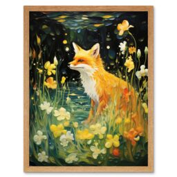 "Artery8 Wall Art Print Fox Dream Floral Yellow Oil Painting Orange White Dreamscape of Lily Flowers in Spring Art Framed - Size: W12"" x H16""" - thumbnail 1
