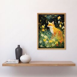 "Artery8 Wall Art Print Fox Dream Floral Yellow Oil Painting Orange White Dreamscape of Lily Flowers in Spring Art Framed - Size: W12"" x H16""" - thumbnail 2