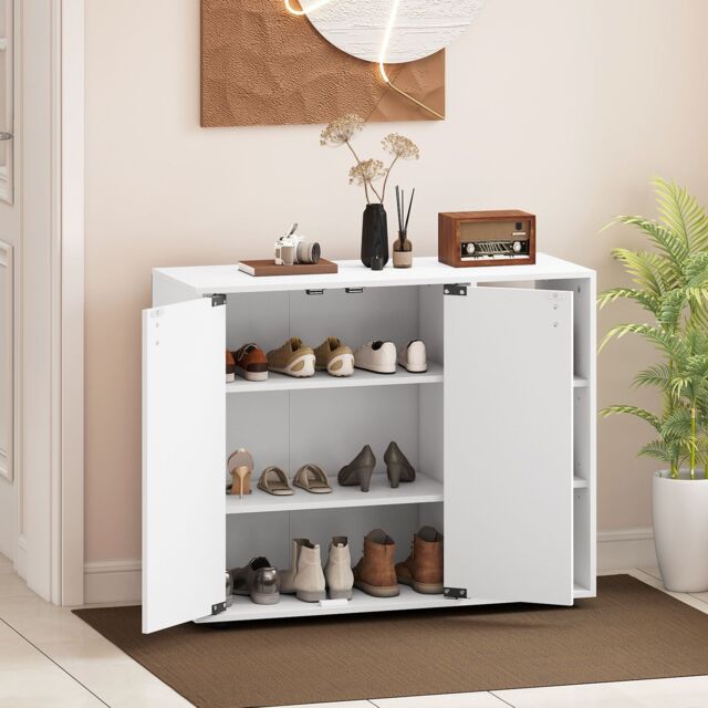Costway 3-Tier Shoe Storage Rack Shoe Cabinet with Doors in White - image 1