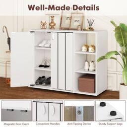 Costway 3-Tier Shoe Storage Rack Shoe Cabinet with Doors in White - thumbnail 9