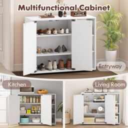 Costway 3-Tier Shoe Storage Rack Shoe Cabinet with Doors in White - thumbnail 8