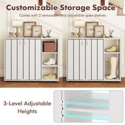 Costway 3-Tier Shoe Storage Rack Shoe Cabinet with Doors in White - thumbnail 7