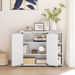 Costway 3-Tier Shoe Storage Rack Shoe Cabinet with Doors in White - thumbnail 5